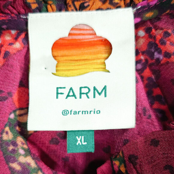 Farm Rio Jungle Jaguar Maxi Dress Ruffle Hem High Neck Sheer Long Sleeve Boho XL - Picture 5 of 10